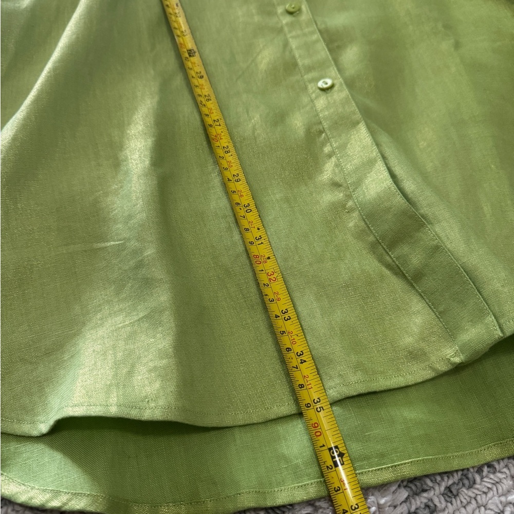 Neiman Marcus Exclusive Size L 100% Linen Green Shimmer Tunic Shirt NWOT - Picture 11 of 13